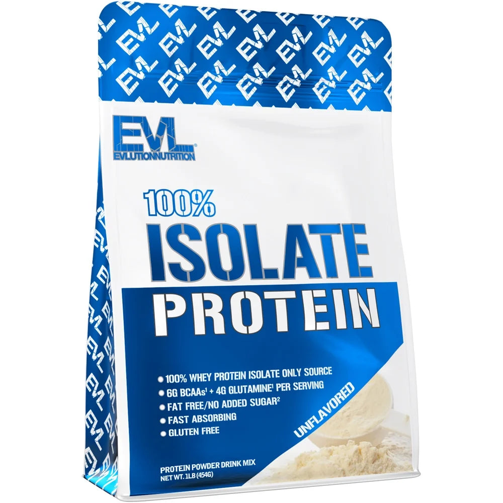 Whey Protein Powder 100% Isolate 25G - Whey Isolate Protein Powder 1 LB - No Sugar Added, Low Carb Gluten Free - EVL Fast Absorbing Unflavored Protein Powder with BCAA