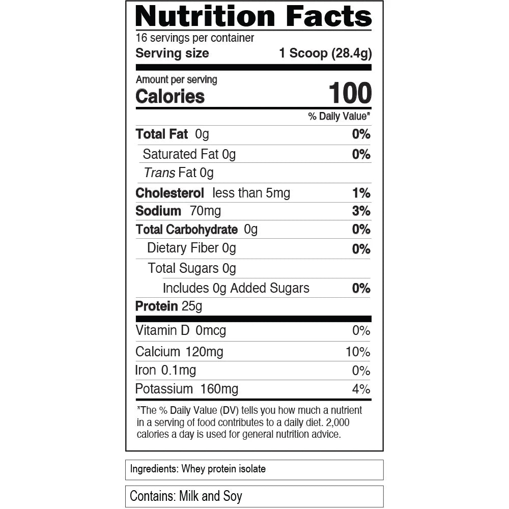 Whey Protein Powder 100% Isolate 25G -  Whey Isolate Protein Powder 1 LB - No Sugar Added, Low Carb Gluten Free - EVL Fast Absorbing Unflavored Protein Powder with BCAA