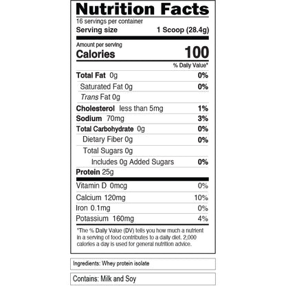Whey Protein Powder 100% Isolate 25G -  Whey Isolate Protein Powder 1 LB - No Sugar Added, Low Carb Gluten Free - EVL Fast Absorbing Unflavored Protein Powder with BCAA