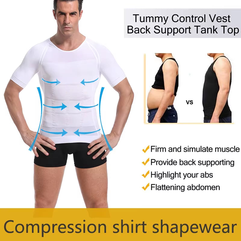 Mens Compression Shirt Slimming Body Shaper Vest Workout Tank Tops Abs Abdomen Undershirts