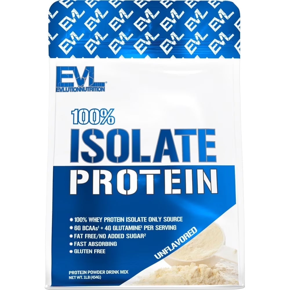 Whey Protein Powder 100% Isolate 25G -  Whey Isolate Protein Powder 1 LB - No Sugar Added, Low Carb Gluten Free - EVL Fast Absorbing Unflavored Protein Powder with BCAA