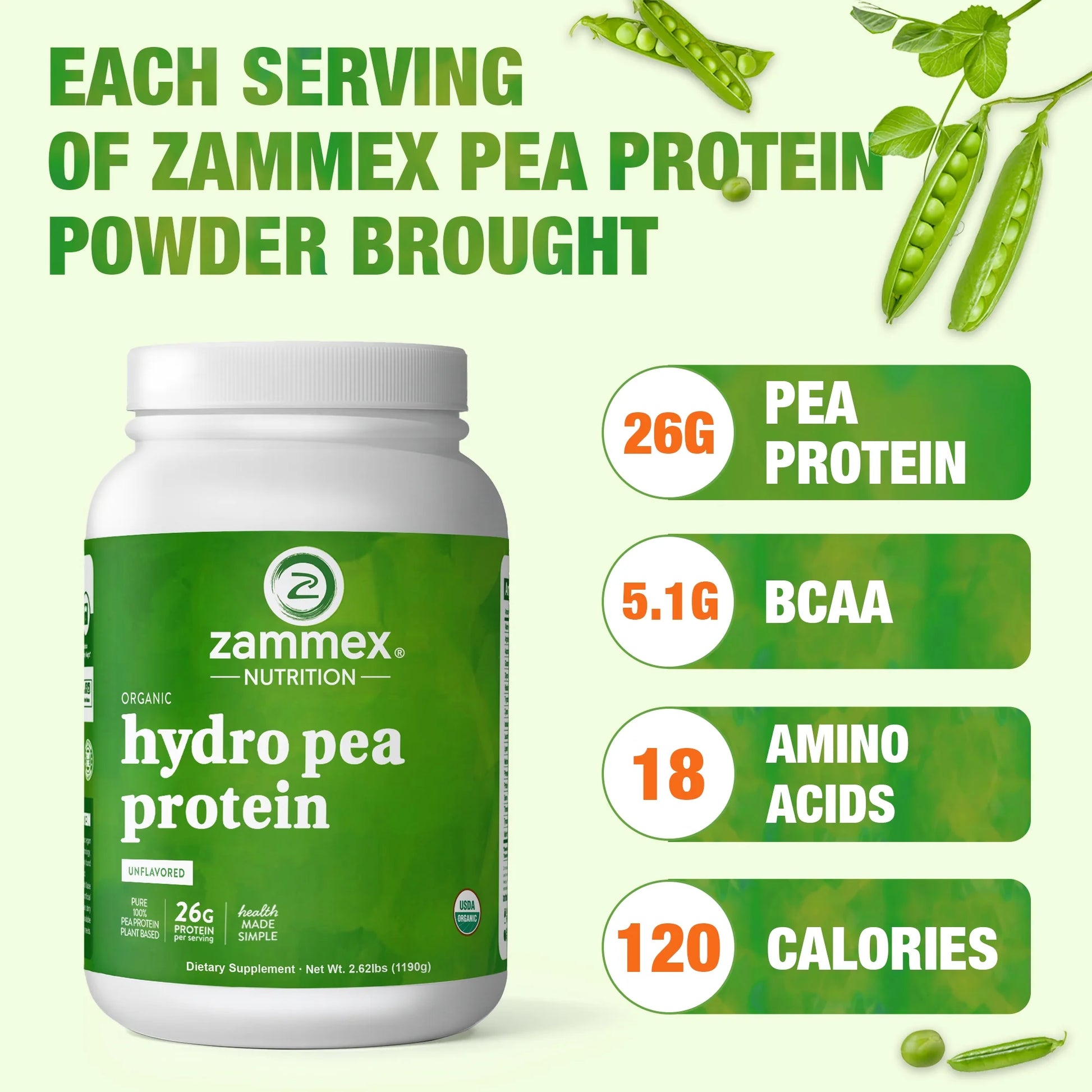 Organic Hydro Pea Protein Powder, Natural Flavor, Vegan Protein Powder, Plant Based, Certified USDA, 2.62 Lbs