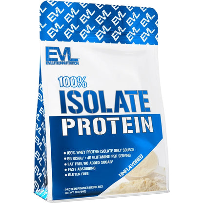 Whey Protein Powder 100% Isolate 25G -  Whey Isolate Protein Powder 1 LB - No Sugar Added, Low Carb Gluten Free - EVL Fast Absorbing Unflavored Protein Powder with BCAA
