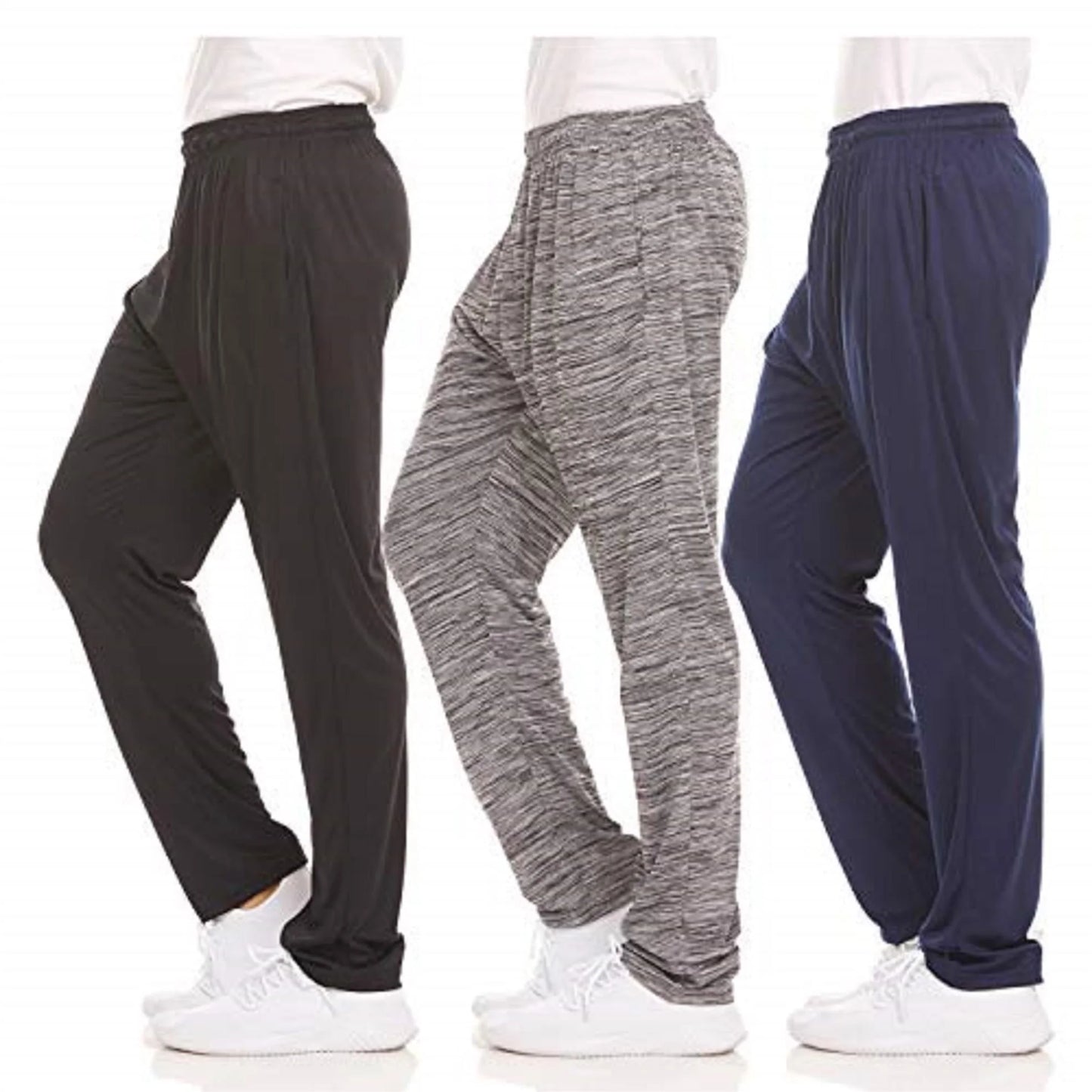 Mens 3 Pack Men'S Sweatpants Open Bottom Active Athletic Pants Dry Fit Jogger Running Workout Gym Pants with Pockets (Up to 3XL)