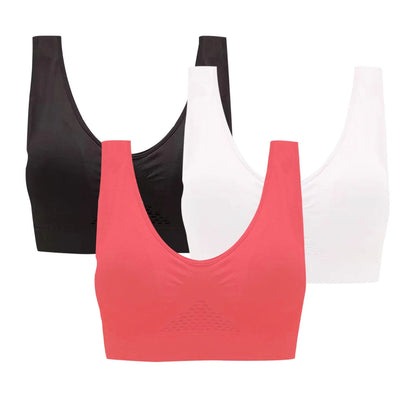 Supportive Sports Bra 3Pc Women Seamless Sports Bra Wirefree Yoga Bra with Removable Pads S-101 Multicolor XL