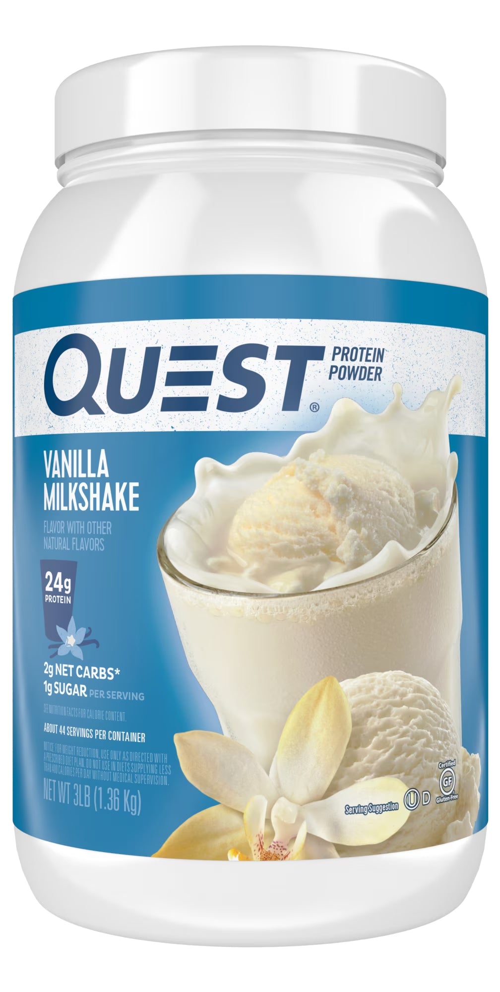 Quest Protein Powder, Vanilla Milkshake, 24G Protein, 3Lb, 48Oz