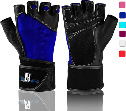 Premium Leather Weight Lifting Gloves with Wrist Support for Supreme Protection Wrist Wrap Gloves with Palm Padded and Thumb Protected Workout Gloves for Weightlifting, Pullups & Deadlift