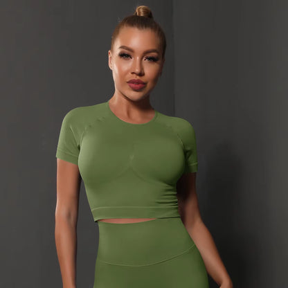 Woman Seamless Sports Top Yoga Crop Top Short Sleeve Top for Fitness Workout T-Shirt Tops Gym Clothing Running Sportswear